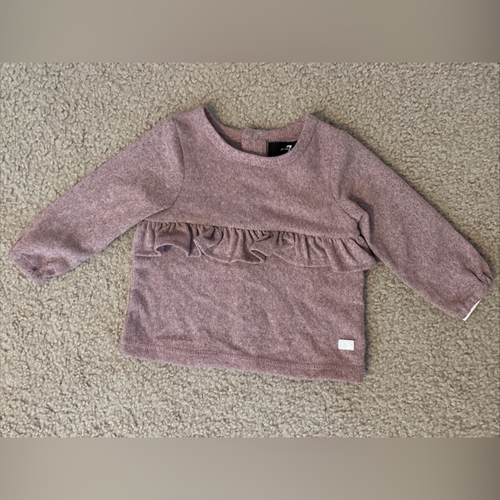 7 For All Mankind Pink Mist Ruffle Top Baby Girl 3/6months Long Sleeve Cute